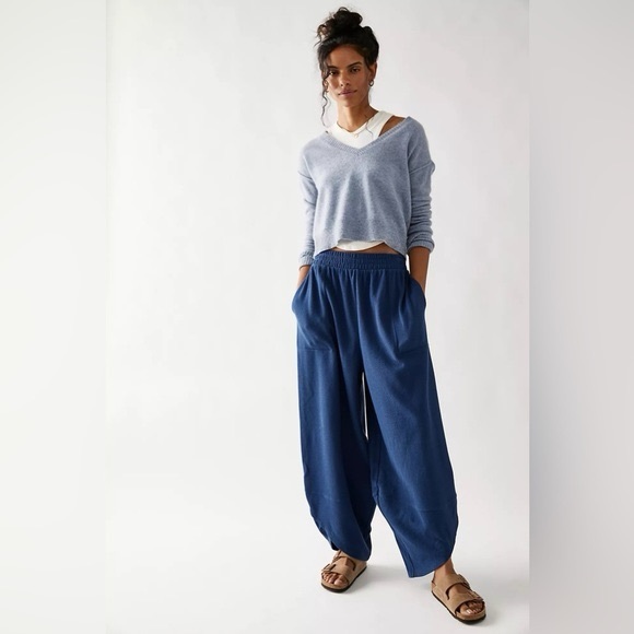 Free People Beach Leo Wide Leg Cotton Culotte Pants Blue XS - Picture 1 of 11